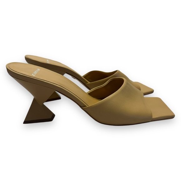 Carrano Shoes - Carrano Beige Square Leather Sandals Triangle Heels Made in Brazil Party Size 10